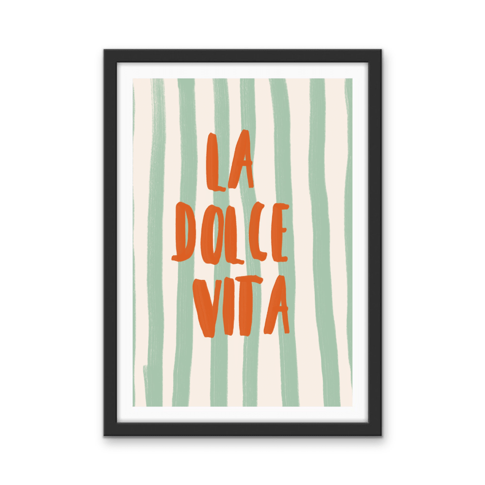 La Dolce Vita Stripes - Orange &amp; Green Coastal Quote, Stretched Canvas or Wall Art Print - I Heart Wall Art - Poster Print, Canvas Print or Framed Art Print