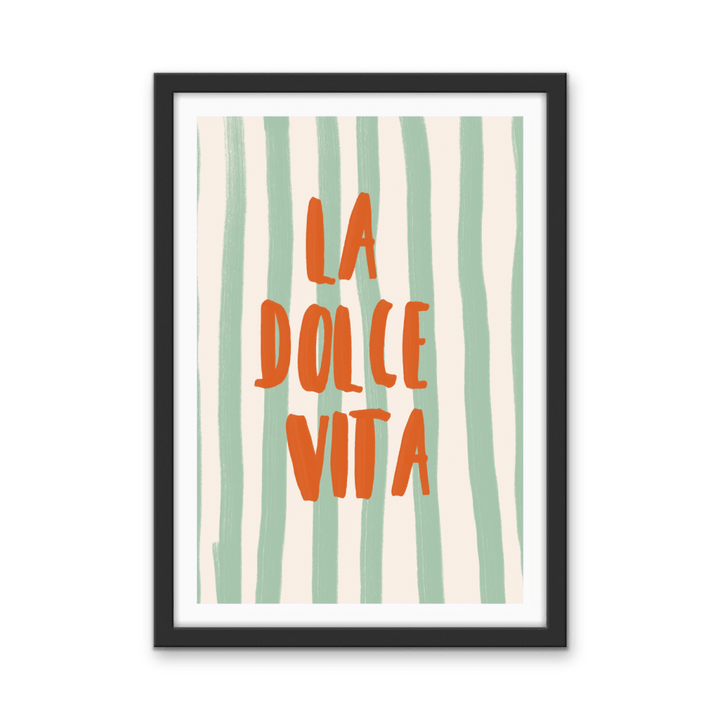La Dolce Vita Stripes - Orange &amp; Green Coastal Quote, Stretched Canvas or Wall Art Print - I Heart Wall Art - Poster Print, Canvas Print or Framed Art Print