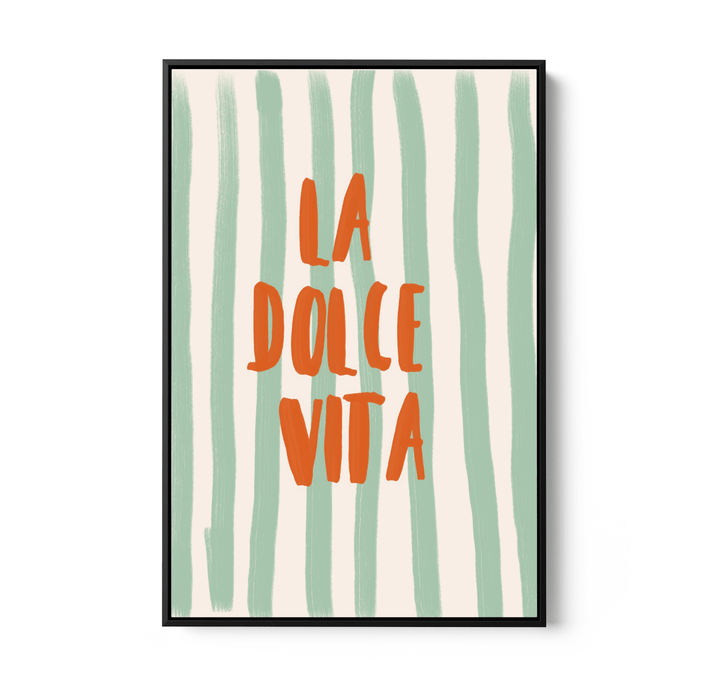 La Dolce Vita Stripes - Orange &amp; Green Coastal Quote, Stretched Canvas or Wall Art Print - I Heart Wall Art - Poster Print, Canvas Print or Framed Art Print
