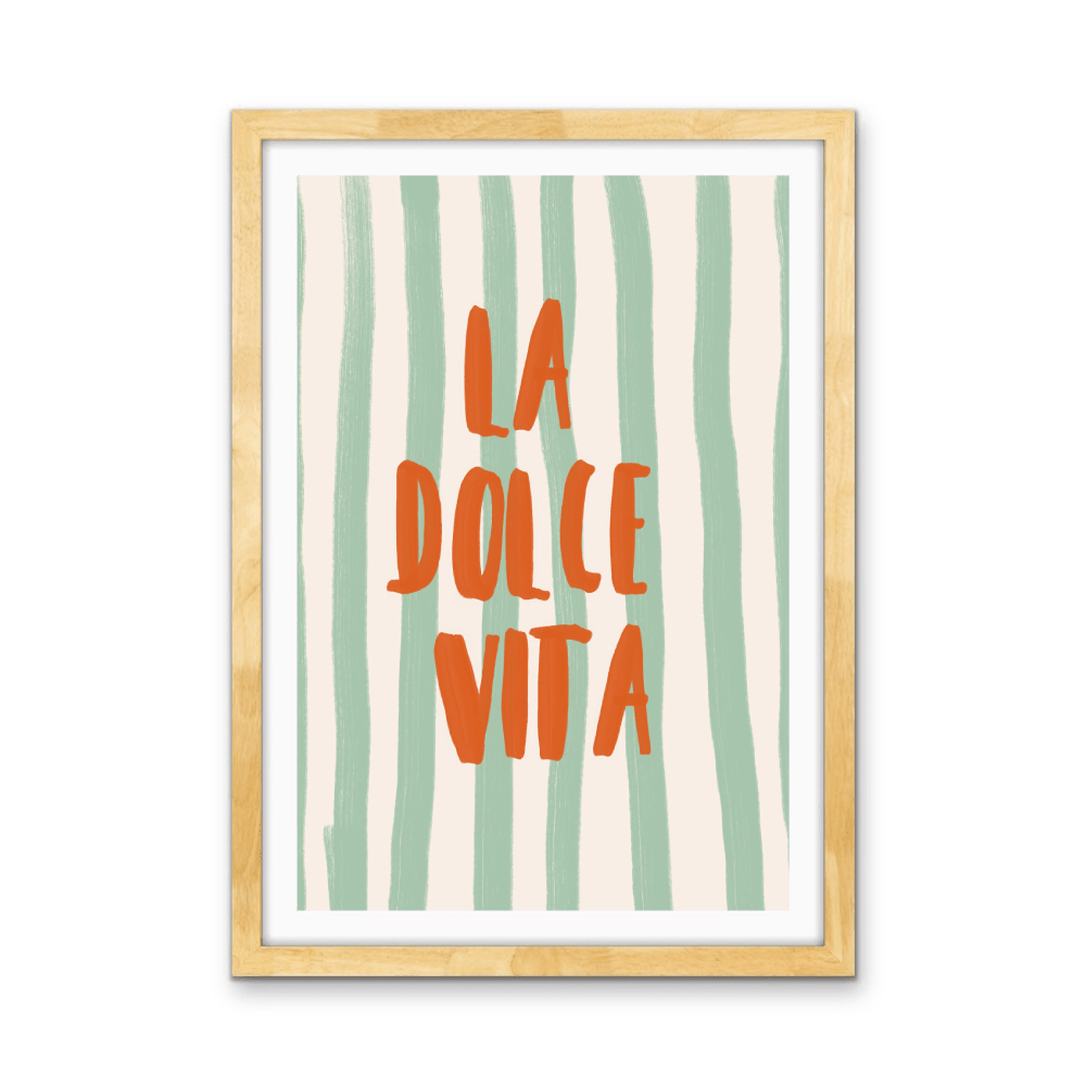 La Dolce Vita Stripes - Orange &amp; Green Coastal Quote, Stretched Canvas or Wall Art Print - I Heart Wall Art - Poster Print, Canvas Print or Framed Art Print