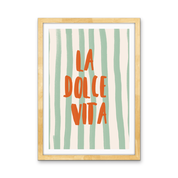 La Dolce Vita Stripes - Orange &amp; Green Coastal Quote, Stretched Canvas or Wall Art Print - I Heart Wall Art - Poster Print, Canvas Print or Framed Art Print