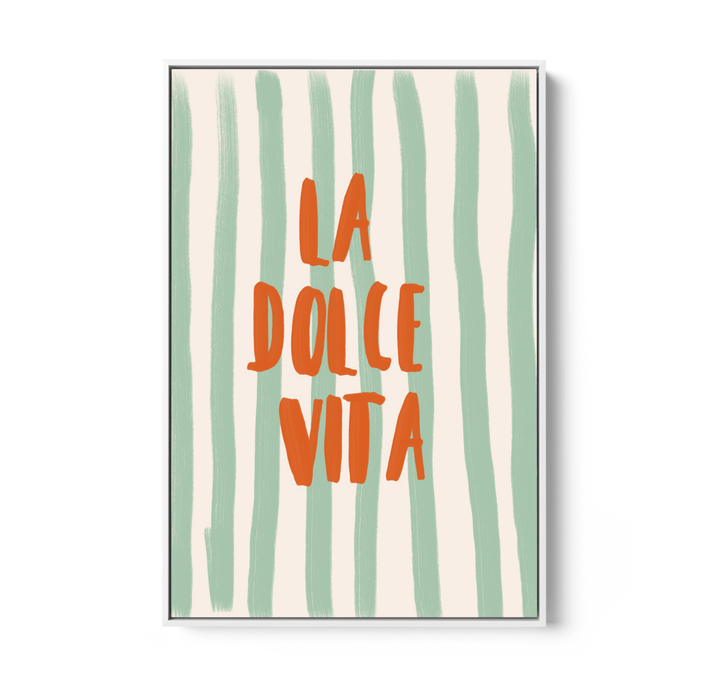 La Dolce Vita Stripes - Orange &amp; Green Coastal Quote, Stretched Canvas or Wall Art Print - I Heart Wall Art - Poster Print, Canvas Print or Framed Art Print