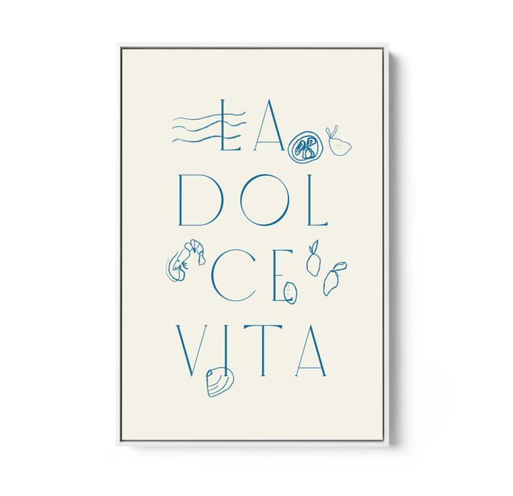 La Dolce Vita - Vintage Blue Coastal Quote, Stretched Canvas or Wall Art Print - I Heart Wall Art - Poster Print, Canvas Print or Framed Art Print