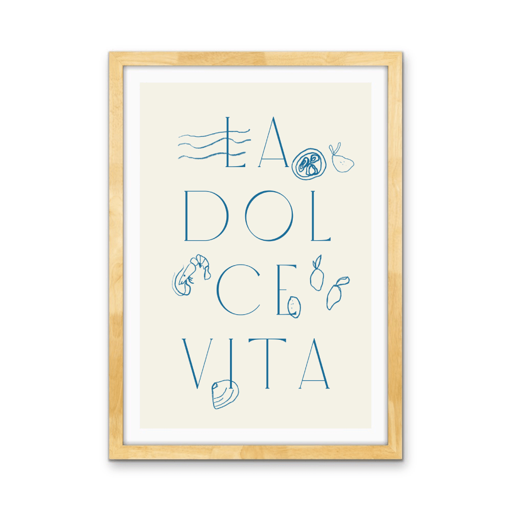 La Dolce Vita - Vintage Blue Coastal Quote, Stretched Canvas or Wall Art Print - I Heart Wall Art - Poster Print, Canvas Print or Framed Art Print
