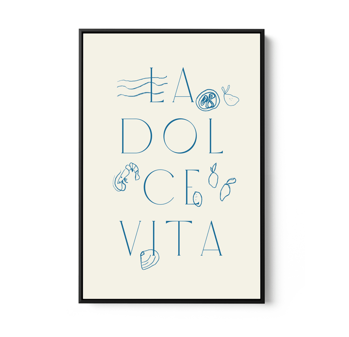 La Dolce Vita - Vintage Blue Coastal Quote, Stretched Canvas or Wall Art Print - I Heart Wall Art - Poster Print, Canvas Print or Framed Art Print