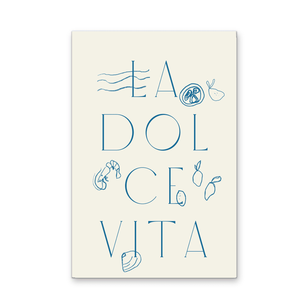 La Dolce Vita - Vintage Blue Coastal Quote, Stretched Canvas or Wall Art Print - I Heart Wall Art - Poster Print, Canvas Print or Framed Art Print