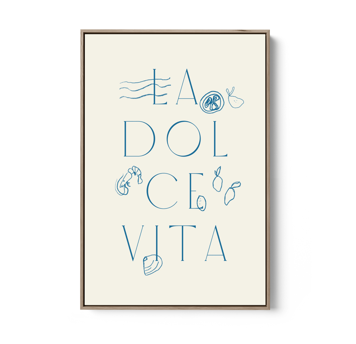 La Dolce Vita - Vintage Blue Coastal Quote, Stretched Canvas or Wall Art Print - I Heart Wall Art - Poster Print, Canvas Print or Framed Art Print