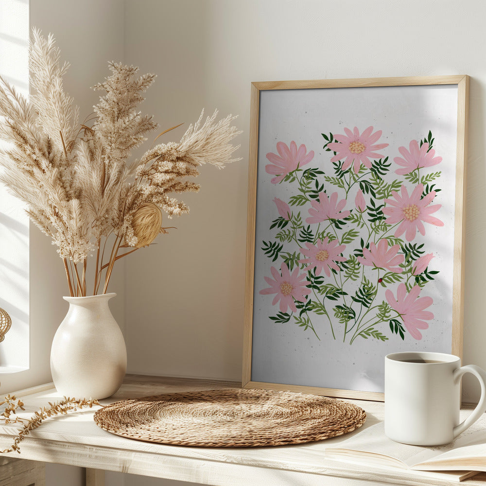 Ladybug flowers pink - Stretched Canvas, Poster or Fine Art Print I Heart Wall Art