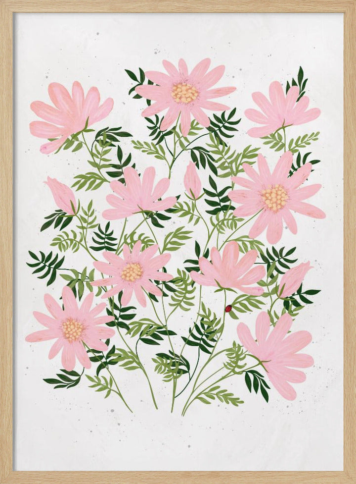 Ladybug flowers pink - Stretched Canvas, Poster or Fine Art Print I Heart Wall Art