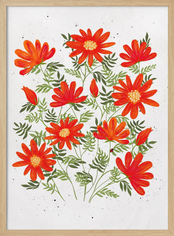 Ladybug flowers red - Stretched Canvas, Poster or Fine Art Print I Heart Wall Art