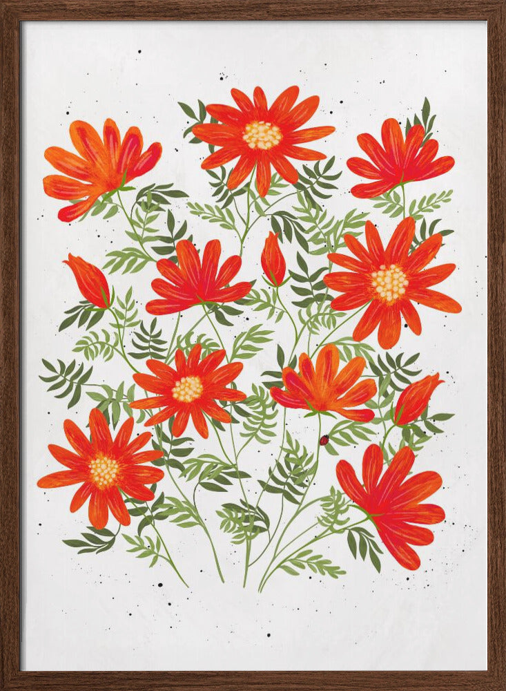 Ladybug flowers red - Stretched Canvas, Poster or Fine Art Print I Heart Wall Art