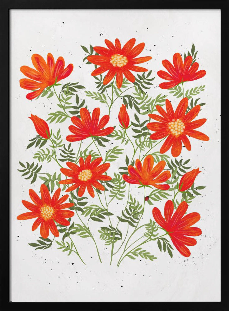 Ladybug flowers red - Stretched Canvas, Poster or Fine Art Print I Heart Wall Art