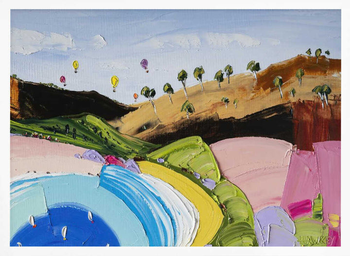 Lakeside Hot Air Balloons - Stretched Canvas, Poster or Fine Art Print by Angela Hawkey - I Heart Wall Art - Poster Print, Canvas Print or Framed Art Print