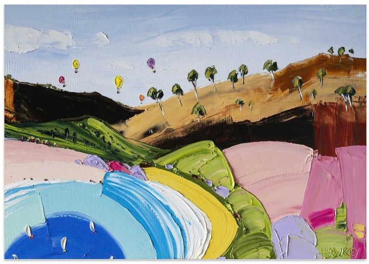 Lakeside Hot Air Balloons - Stretched Canvas, Poster or Fine Art Print by Angela Hawkey - I Heart Wall Art - Poster Print, Canvas Print or Framed Art Print