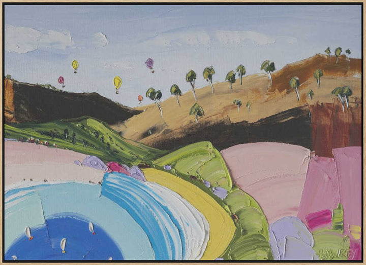 Lakeside Hot Air Balloons - Stretched Canvas, Poster or Fine Art Print by Angela Hawkey - I Heart Wall Art - Poster Print, Canvas Print or Framed Art Print