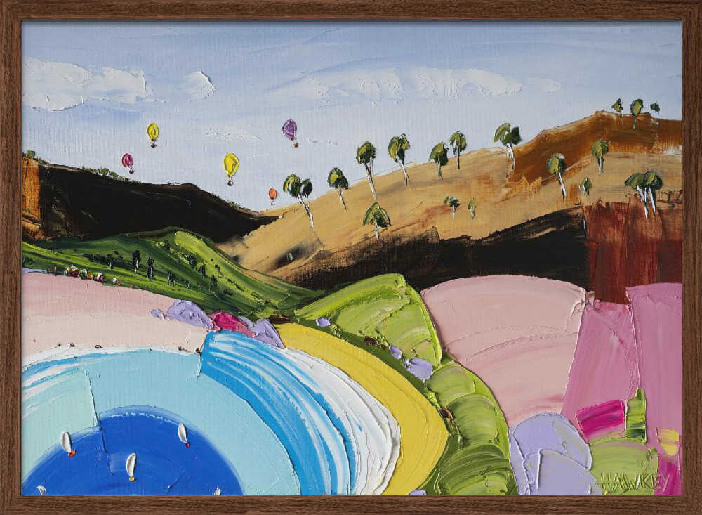 Lakeside Hot Air Balloons - Stretched Canvas, Poster or Fine Art Print by Angela Hawkey - I Heart Wall Art - Poster Print, Canvas Print or Framed Art Print