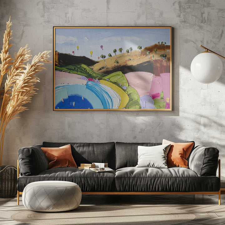Lakeside Hot Air Balloons - Stretched Canvas, Poster or Fine Art Print by Angela Hawkey - I Heart Wall Art - Poster Print, Canvas Print or Framed Art Print