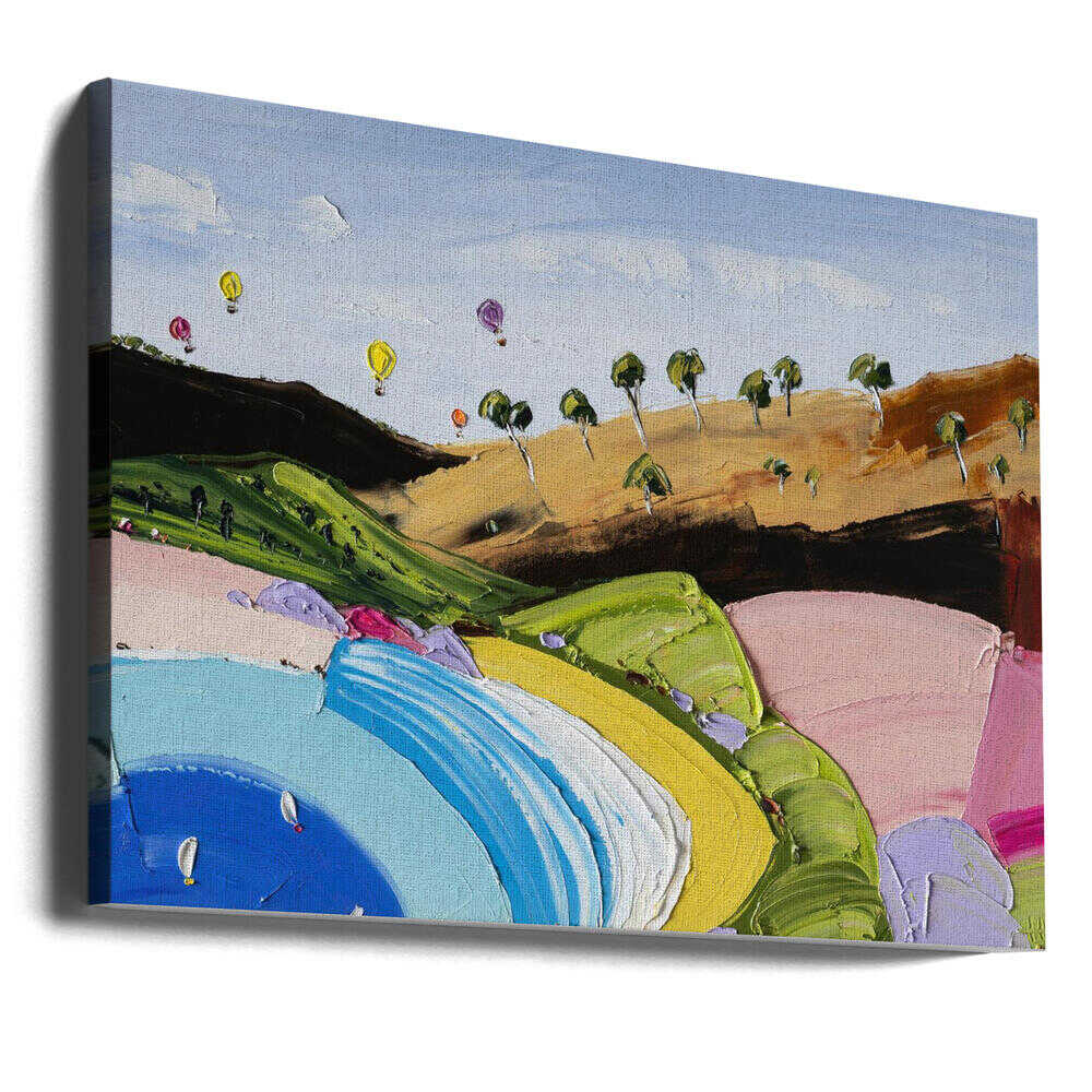 Lakeside Hot Air Balloons - Stretched Canvas, Poster or Fine Art Print by Angela Hawkey - I Heart Wall Art - Poster Print, Canvas Print or Framed Art Print