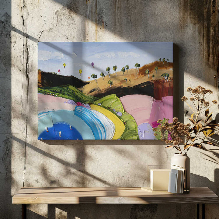 Lakeside Hot Air Balloons - Stretched Canvas, Poster or Fine Art Print by Angela Hawkey - I Heart Wall Art - Poster Print, Canvas Print or Framed Art Print