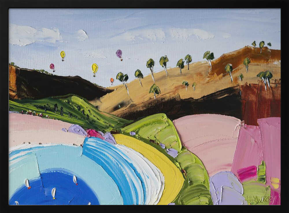 Lakeside Hot Air Balloons - Stretched Canvas, Poster or Fine Art Print by Angela Hawkey - I Heart Wall Art - Poster Print, Canvas Print or Framed Art Print