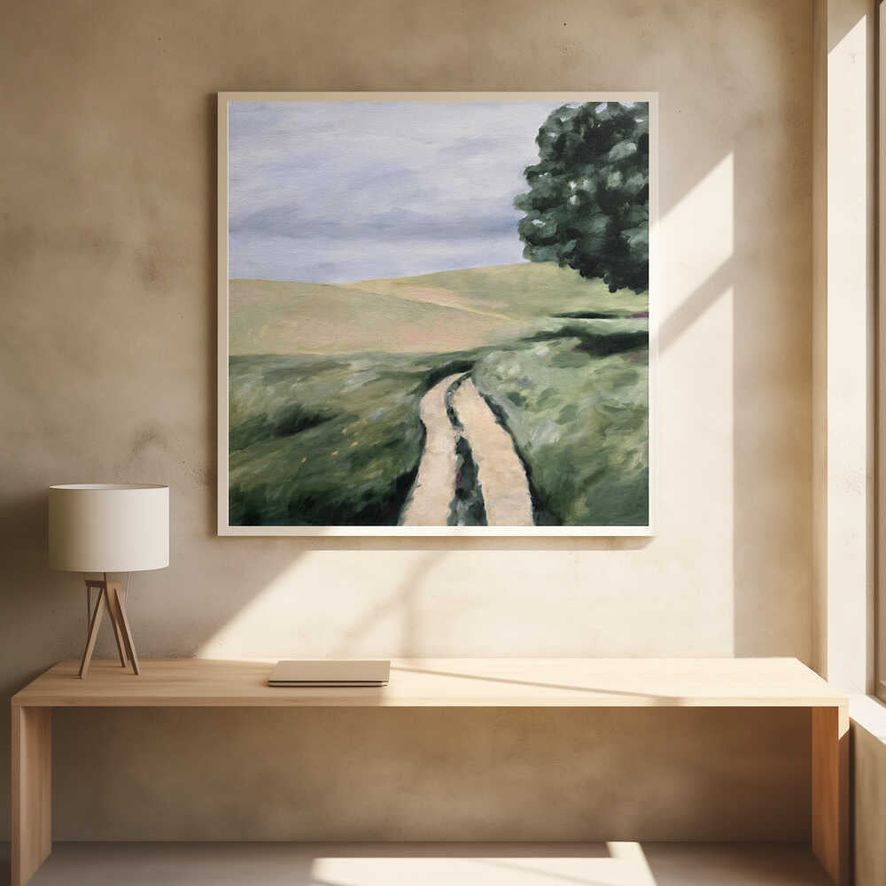 Large Oak By Path - Square Stretched Canvas, Poster or Fine Art Print - I Heart Wall Art - Poster Print, Canvas Print or Framed Art Print