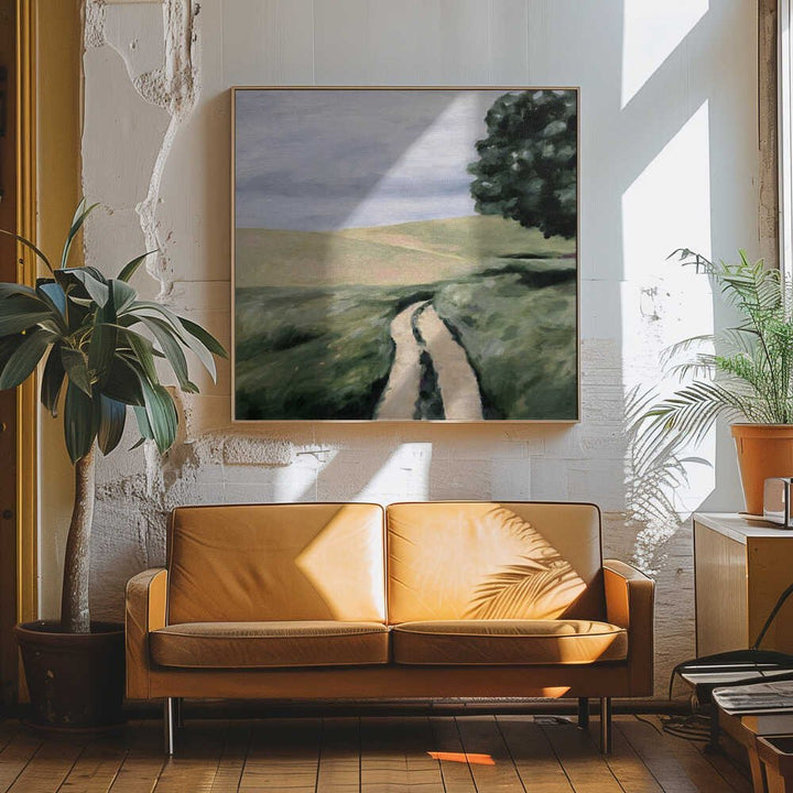 Large Oak By Path - Square Stretched Canvas, Poster or Fine Art Print - I Heart Wall Art - Poster Print, Canvas Print or Framed Art Print