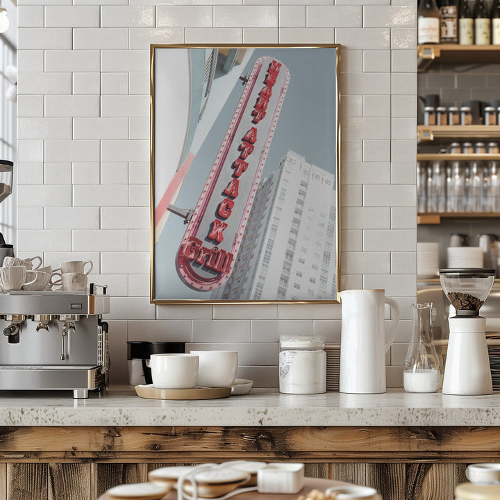 Las Vegas Neon Sign Grill Restaurant - Stretched Canvas, Poster or Fine Art Print I Heart Wall Art