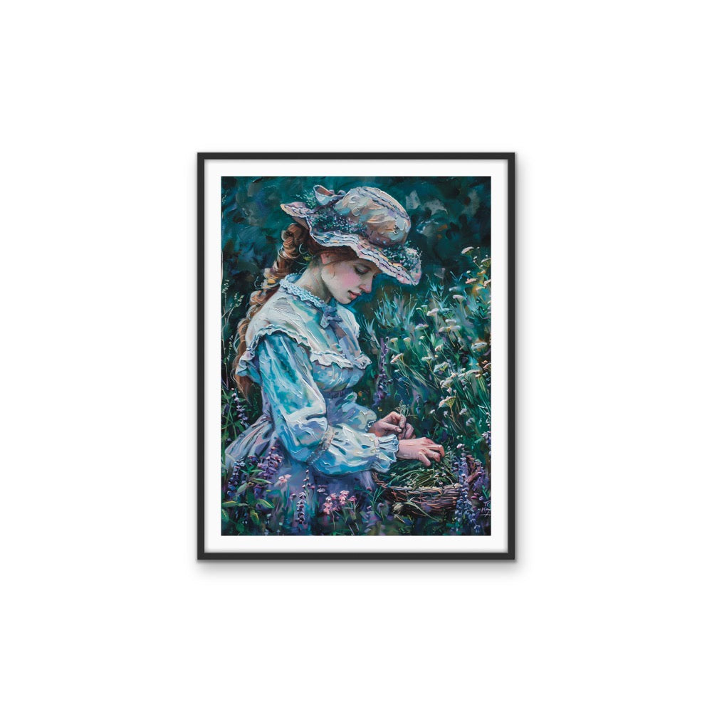 Lavender Maiden - Vintage Woman Picking Florals, Stretched Canvas or Wall Art Print I Heart Wall Art