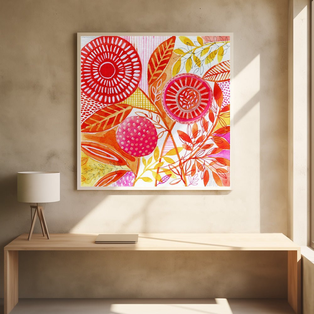 Layered Botanical Watercolour - Square Stretched Canvas, Poster or Fine Art Print - I Heart Wall Art - Poster Print, Canvas Print or Framed Art Print
