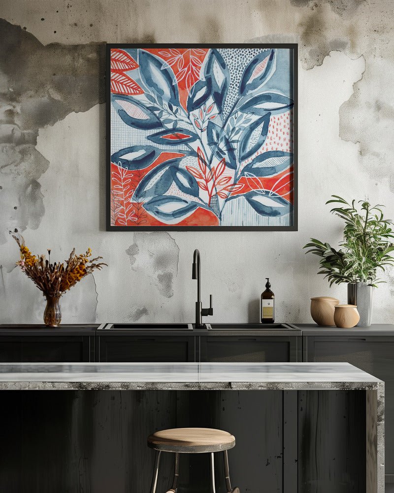 Layered Botanical Watercolour - Square Stretched Canvas, Poster or Fine Art Print - I Heart Wall Art - Poster Print, Canvas Print or Framed Art Print
