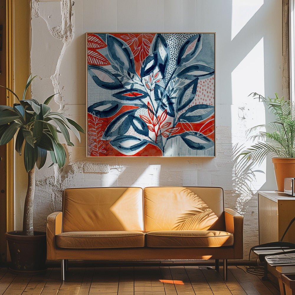 Layered Botanical Watercolour - Square Stretched Canvas, Poster or Fine Art Print - I Heart Wall Art - Poster Print, Canvas Print or Framed Art Print