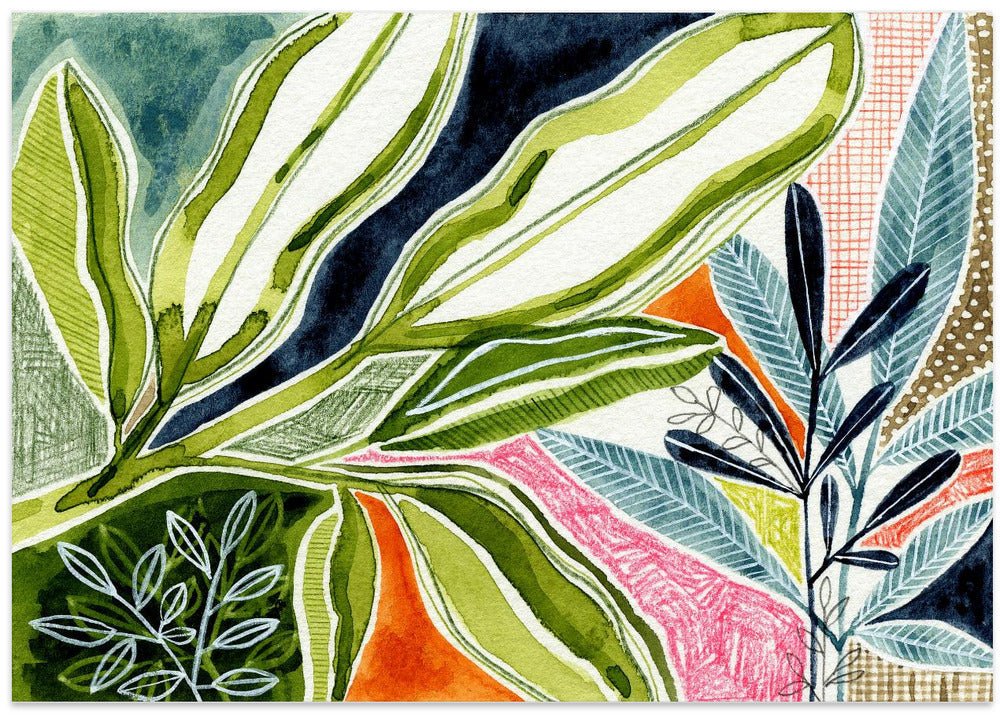 Layered Botanical Watercolour - Stretched Canvas, Poster or Fine Art Print - I Heart Wall Art - Poster Print, Canvas Print or Framed Art Print
