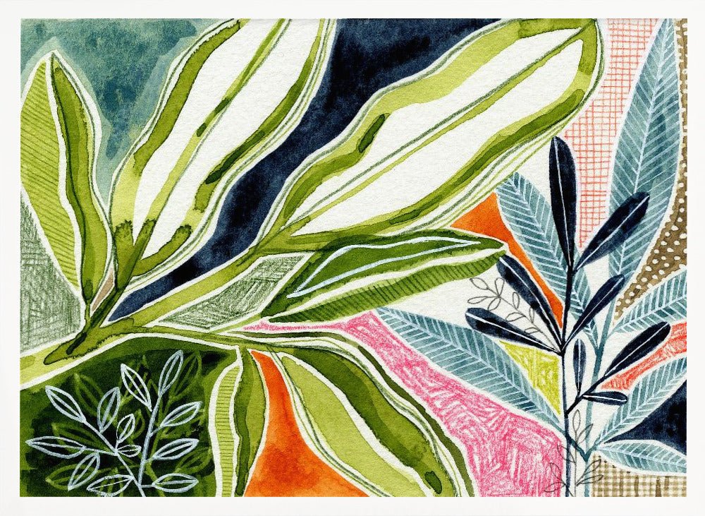 Layered Botanical Watercolour - Stretched Canvas, Poster or Fine Art Print - I Heart Wall Art - Poster Print, Canvas Print or Framed Art Print