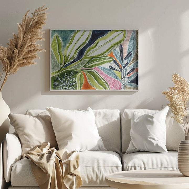 Layered Botanical Watercolour - Stretched Canvas, Poster or Fine Art Print - I Heart Wall Art - Poster Print, Canvas Print or Framed Art Print