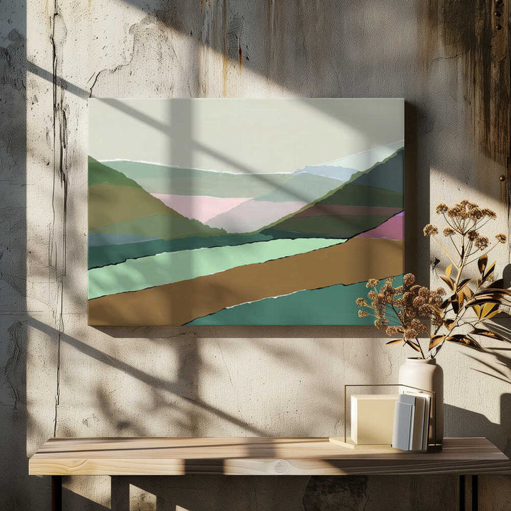 Layered Mountains And Valleys In Muted Earthy Tones - Stretched Canvas, Poster or Fine Art Print - I Heart Wall Art - Poster Print, Canvas Print or Framed Art Print