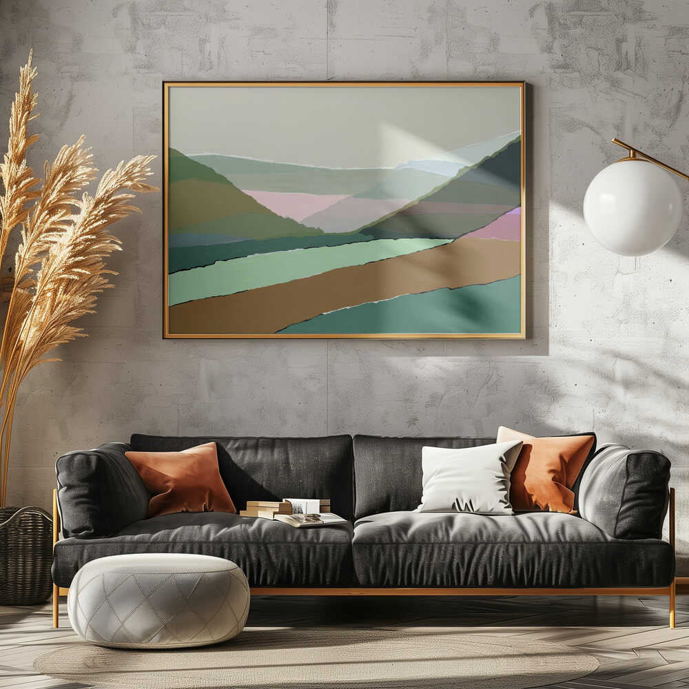 Layered Mountains And Valleys In Muted Earthy Tones - Stretched Canvas, Poster or Fine Art Print - I Heart Wall Art - Poster Print, Canvas Print or Framed Art Print