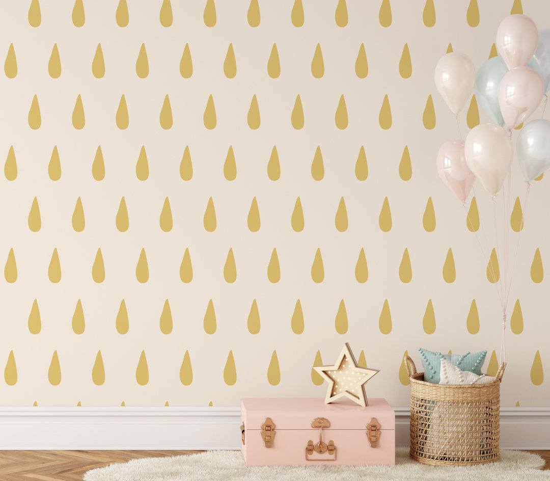 Lemon Drop - Yellow Raindrop Peel and Stick Removable Wallpaper