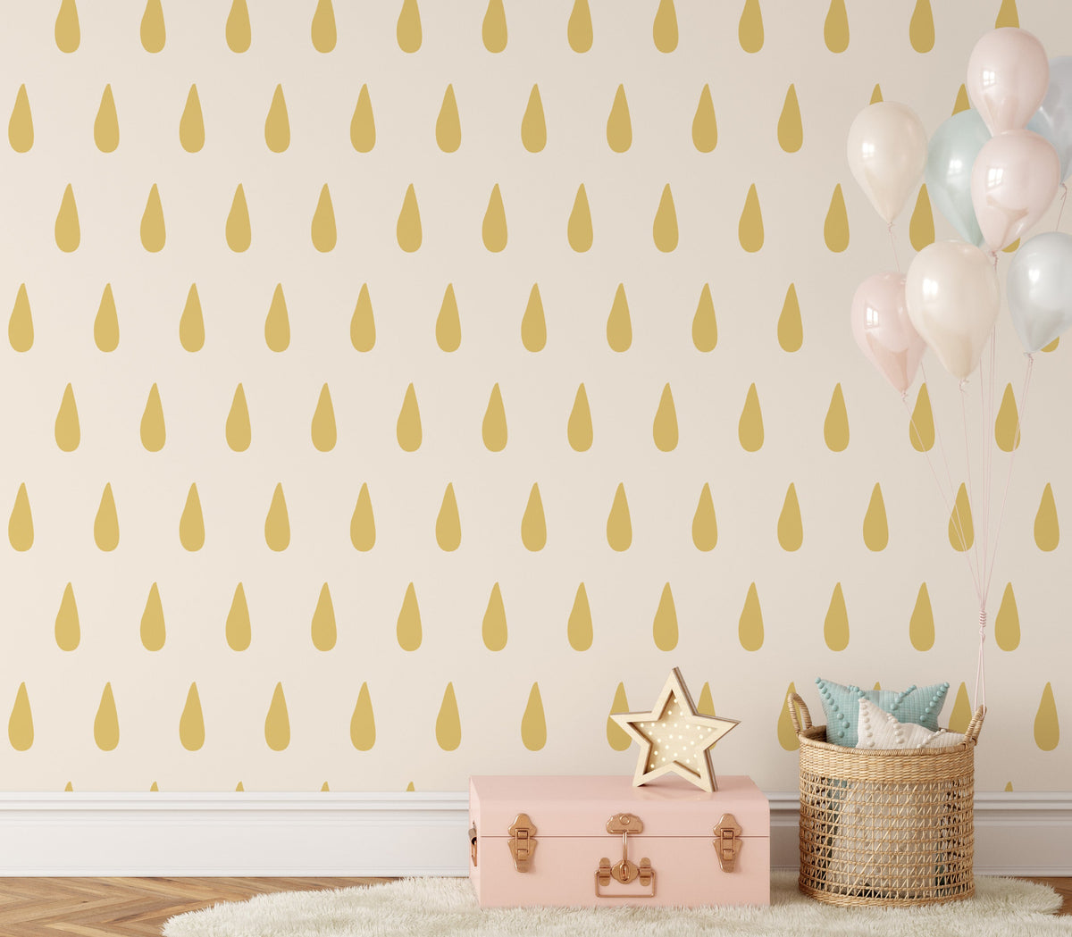 Lemon Drop - Yellow Raindrop Peel and Stick Removable Wallpaper