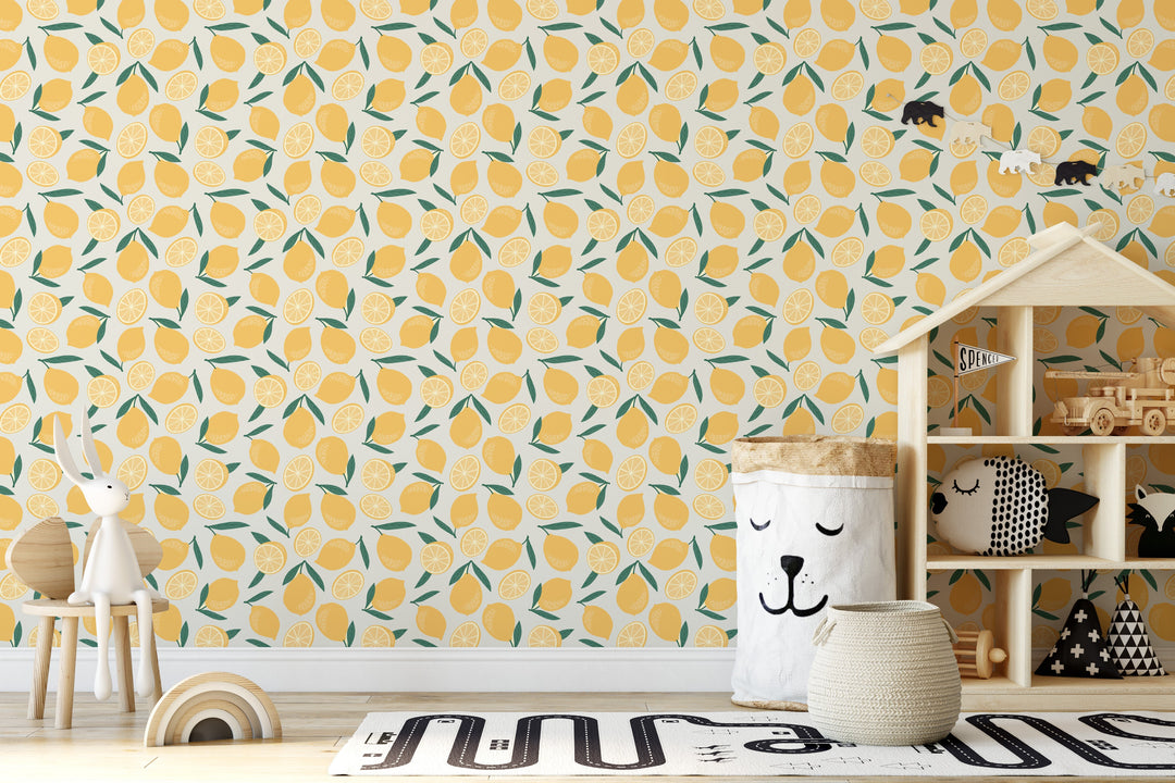 Lemon Joy - Yellow Citrus Peel and Stick Removable Wallpaper