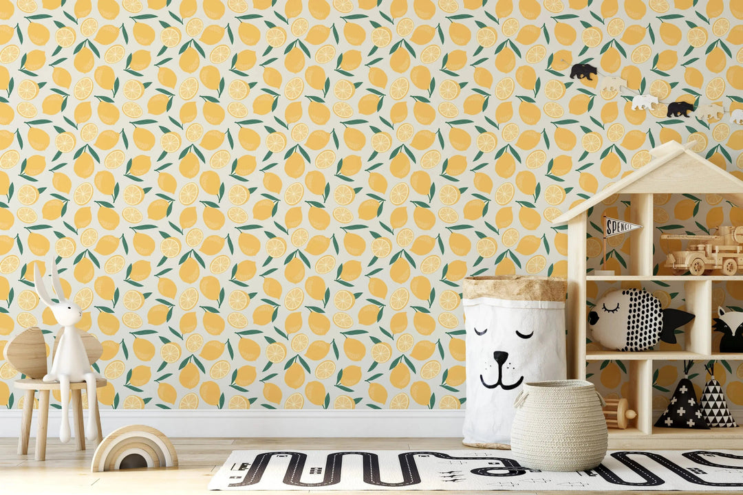 Lemon Joy - Yellow Citrus Peel and Stick Removable Wallpaper - I Heart Wall Art