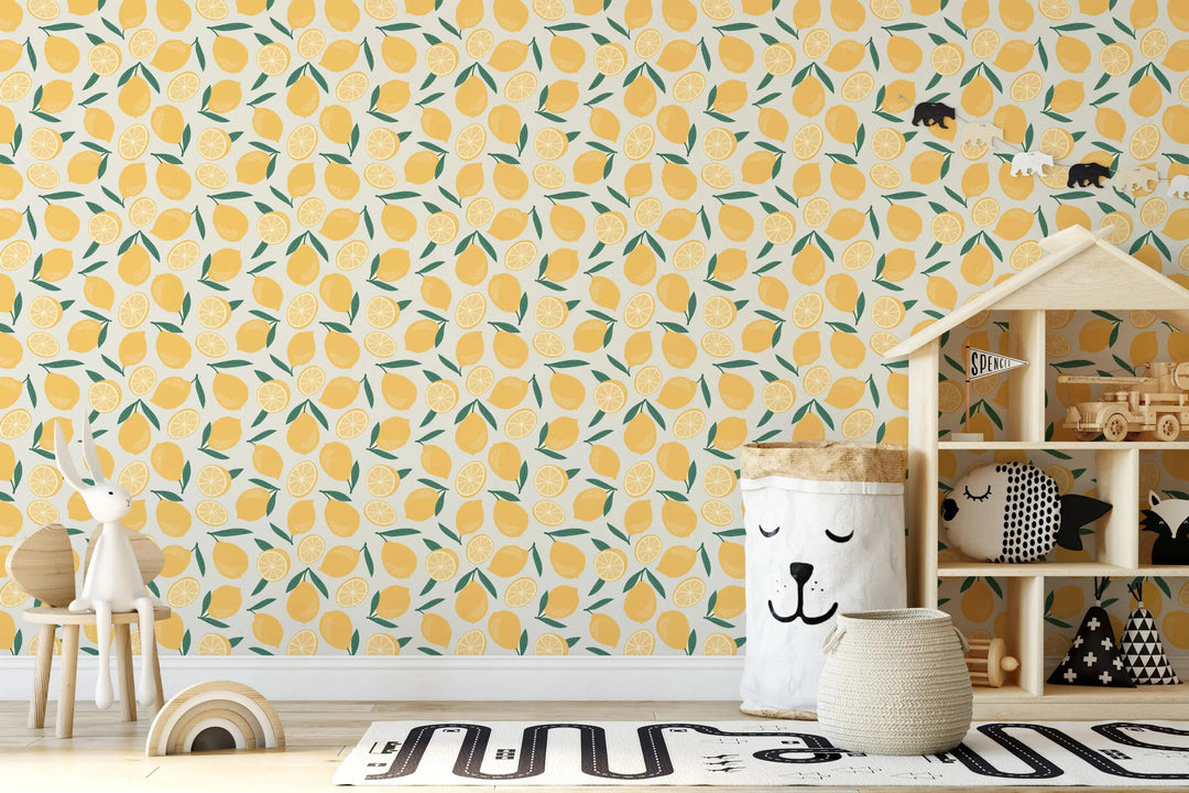 Lemon Joy - Yellow Citrus Peel and Stick Removable Wallpaper - I Heart Wall Art