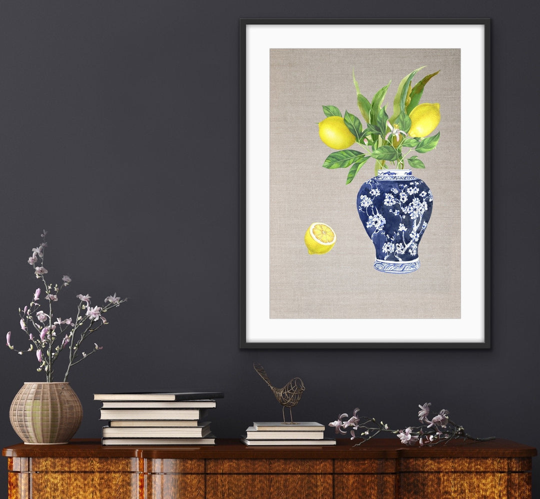 Lemon Still Life - Lemon Chinoiserie Art Print and Canvas Print - I Heart Wall Art