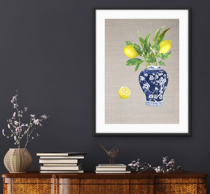Lemon Still Life - Lemon Chinoiserie Art Print and Canvas Print - I Heart Wall Art