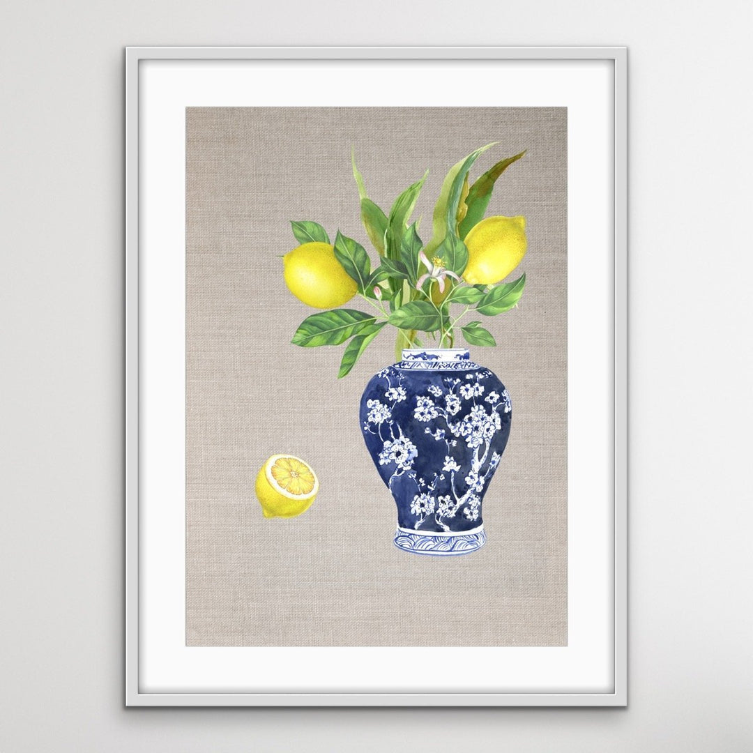 Lemon Still Life - Lemon Chinoiserie Art Print and Canvas Print - I Heart Wall Art