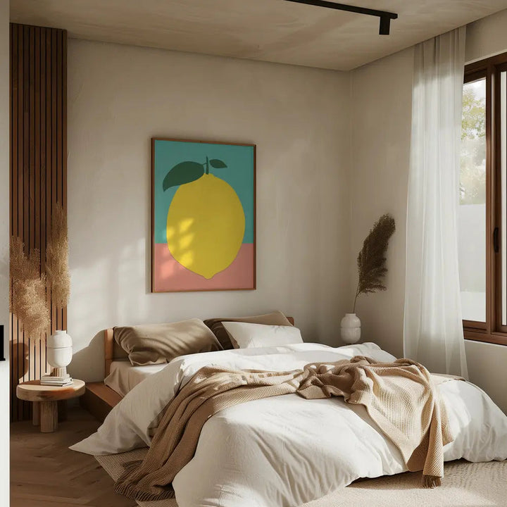 Lemon With Two Leaves - Stretched Canvas, Poster or Fine Art Print I Heart Wall Art