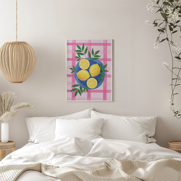 Lemons on a Blue Plate - Stretched Canvas, Poster or Fine Art Print - I Heart Wall Art - Poster Print, Canvas Print or Framed Art Print
