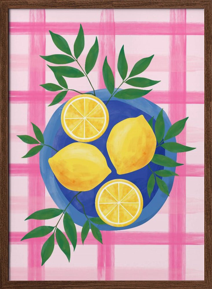 Lemons on a Blue Plate - Stretched Canvas, Poster or Fine Art Print - I Heart Wall Art - Poster Print, Canvas Print or Framed Art Print