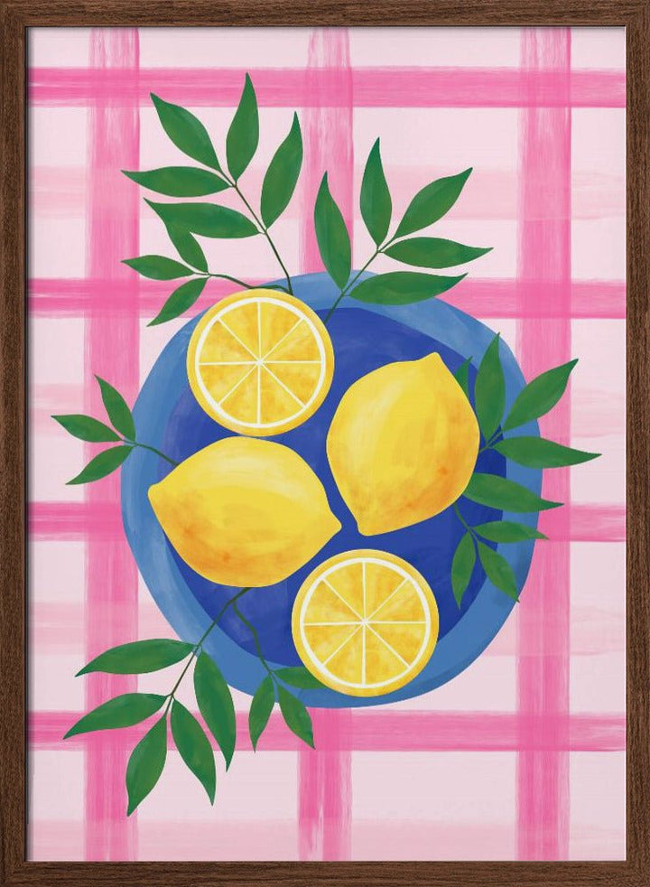 Lemons on a Blue Plate - Stretched Canvas, Poster or Fine Art Print - I Heart Wall Art - Poster Print, Canvas Print or Framed Art Print
