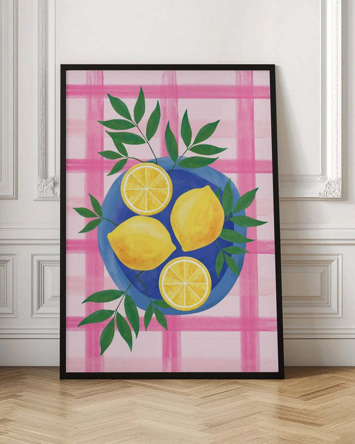 Lemons on a Blue Plate - Stretched Canvas, Poster or Fine Art Print - I Heart Wall Art - Poster Print, Canvas Print or Framed Art Print