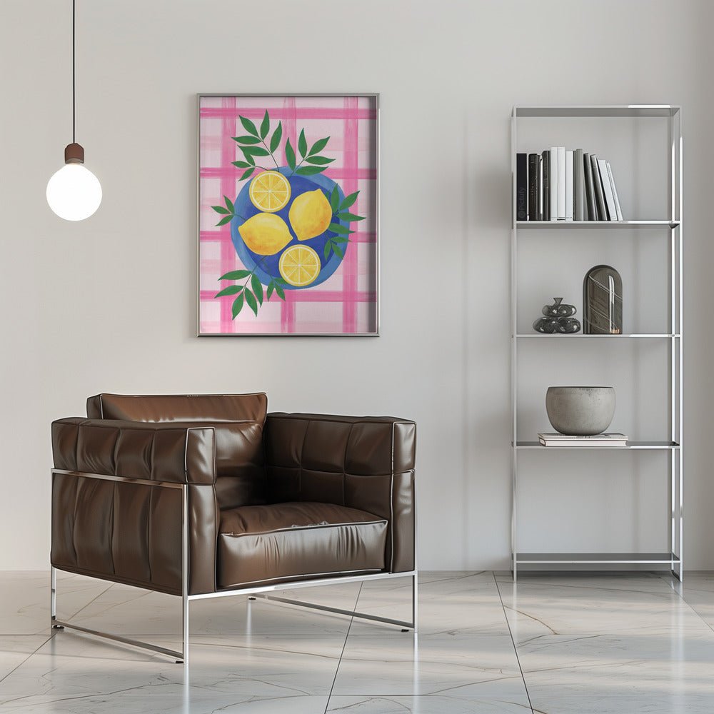 Lemons on a Blue Plate - Stretched Canvas, Poster or Fine Art Print - I Heart Wall Art - Poster Print, Canvas Print or Framed Art Print